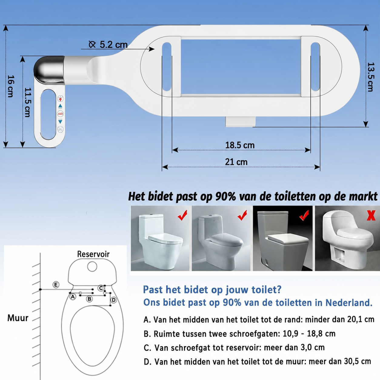 PureWash | Stroomloos bidet-opzetstuk