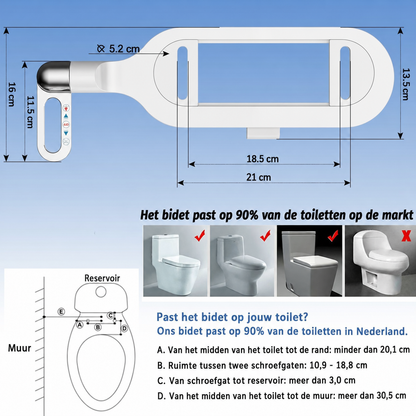 PureWash | Stroomloos bidet-opzetstuk