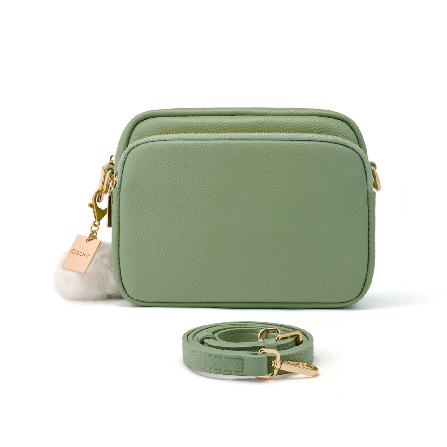 Luma | Compacte lederen crossbodytas -  Olijfmist