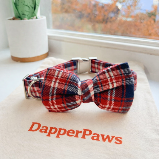 DapperPaws | Hondenhalsband met vlinderdas - Rode Schotse Ruit