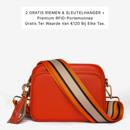Luma | Compacte lederen crossbodytas -  Koraal zonsondergang