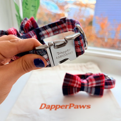 DapperPaws | Hondenhalsband met vlinderdas - Rode Schotse Ruit