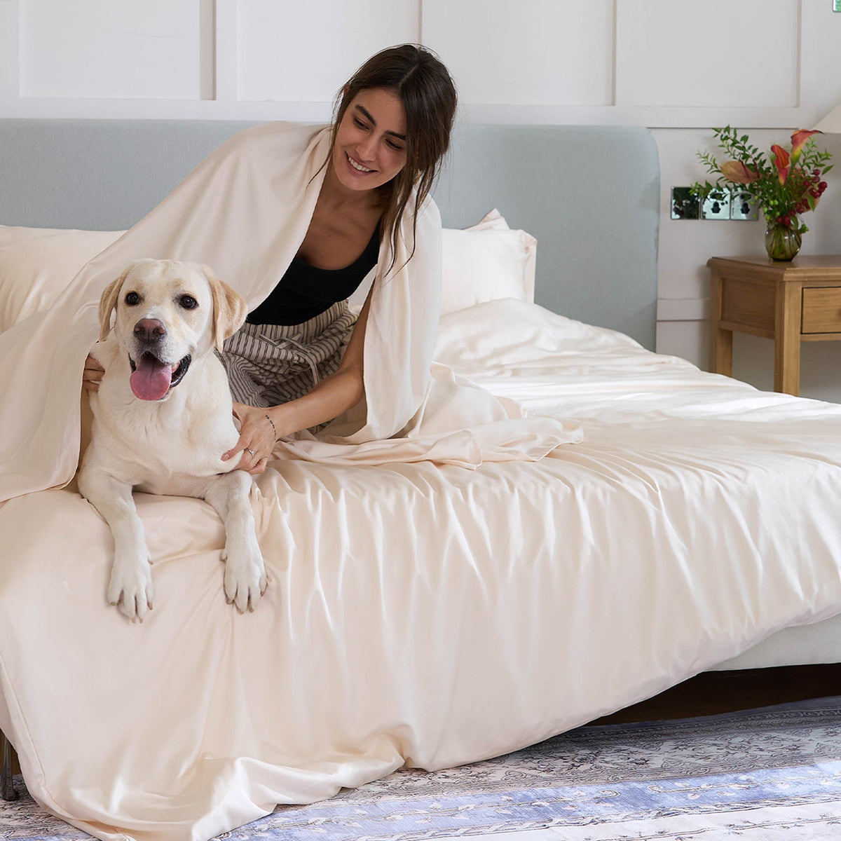 FURRFREE Bamboe laken- en dekbedovertrekset – Huisdierhaar-afstotend voor gezinnen met honden of katten