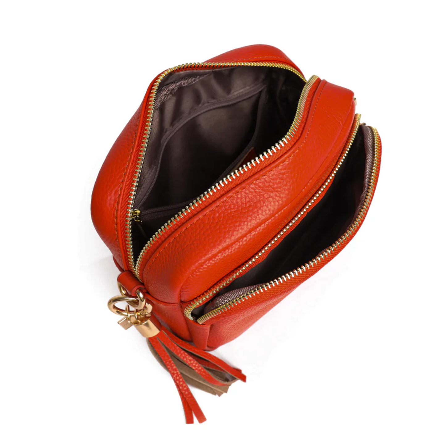 Luma | Compacte lederen crossbodytas -  Koraal zonsondergang