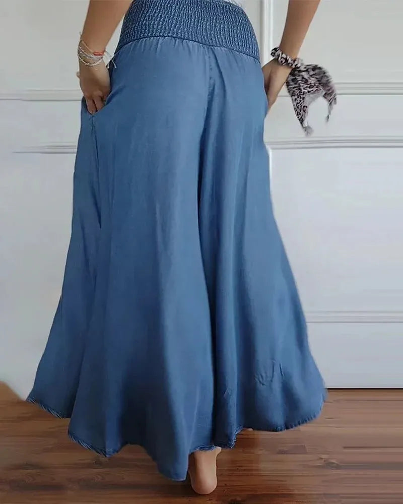 Elegante Wijde Broek met Hoge Taille en Comfort Fit