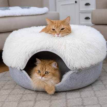 SnugNest | Vilten kattentunnel-kattenbed - Kalmerende donut