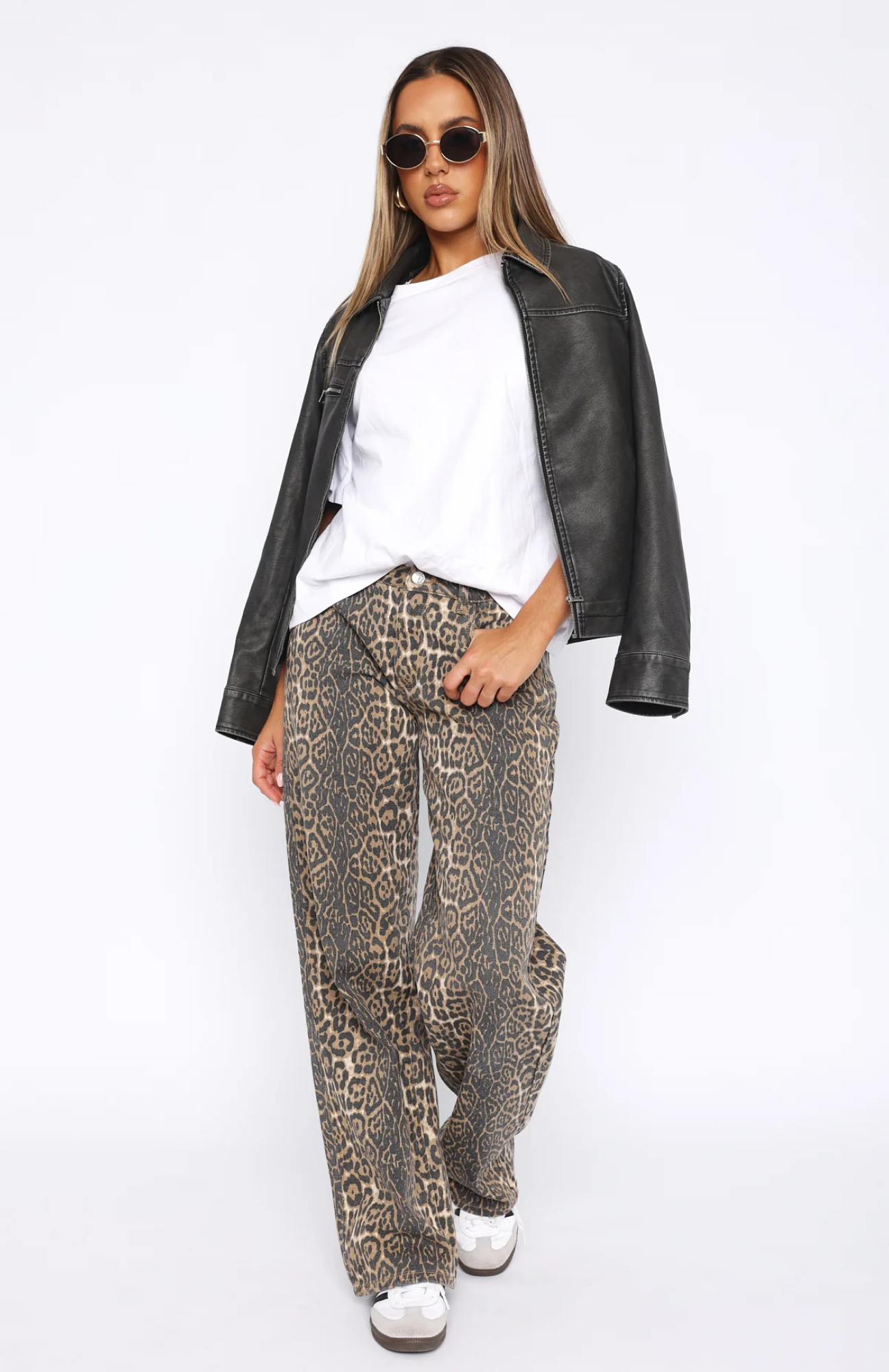 Delora Low Rise Wide Leg Leopard Jeans