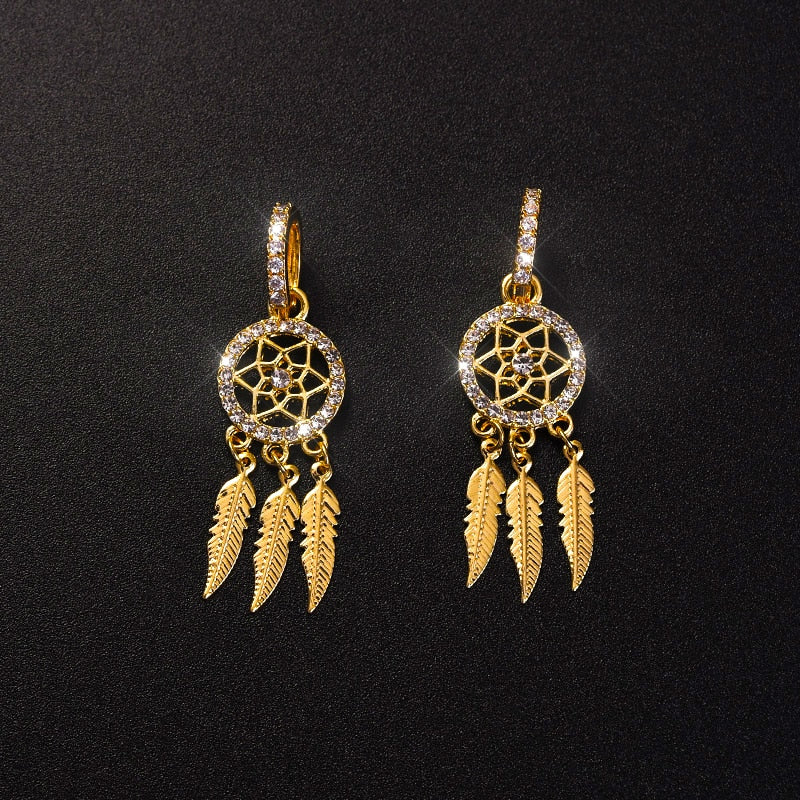 Dreamcatcher oorbellen verguld met 14 karaat goud