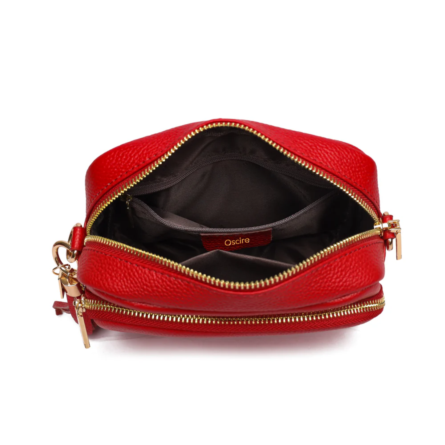 Luma | Compacte lederen crossbodytas -  Frambozen Rouge