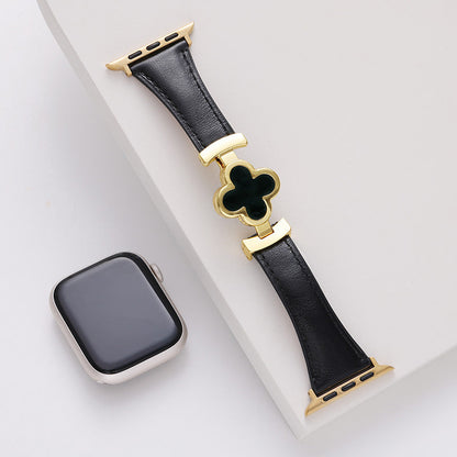 Leren Apple Watch-bandje met Geluksbloem