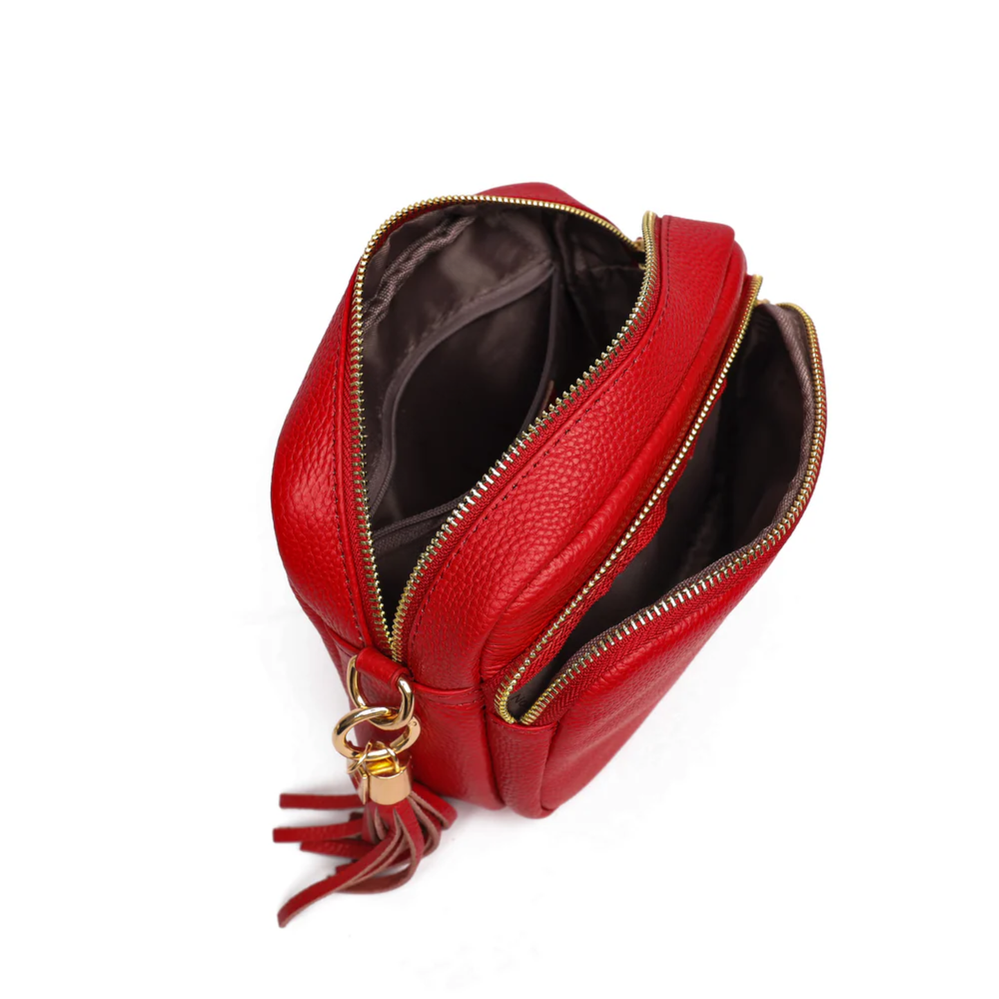 Luma | Compacte lederen crossbodytas -  Frambozen Rouge