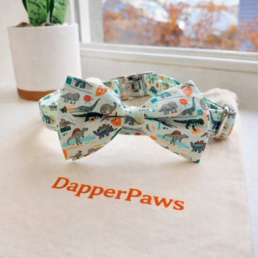 DapperPaws | Hondenhalsband met vlinderdas - Munt Pittige Dino