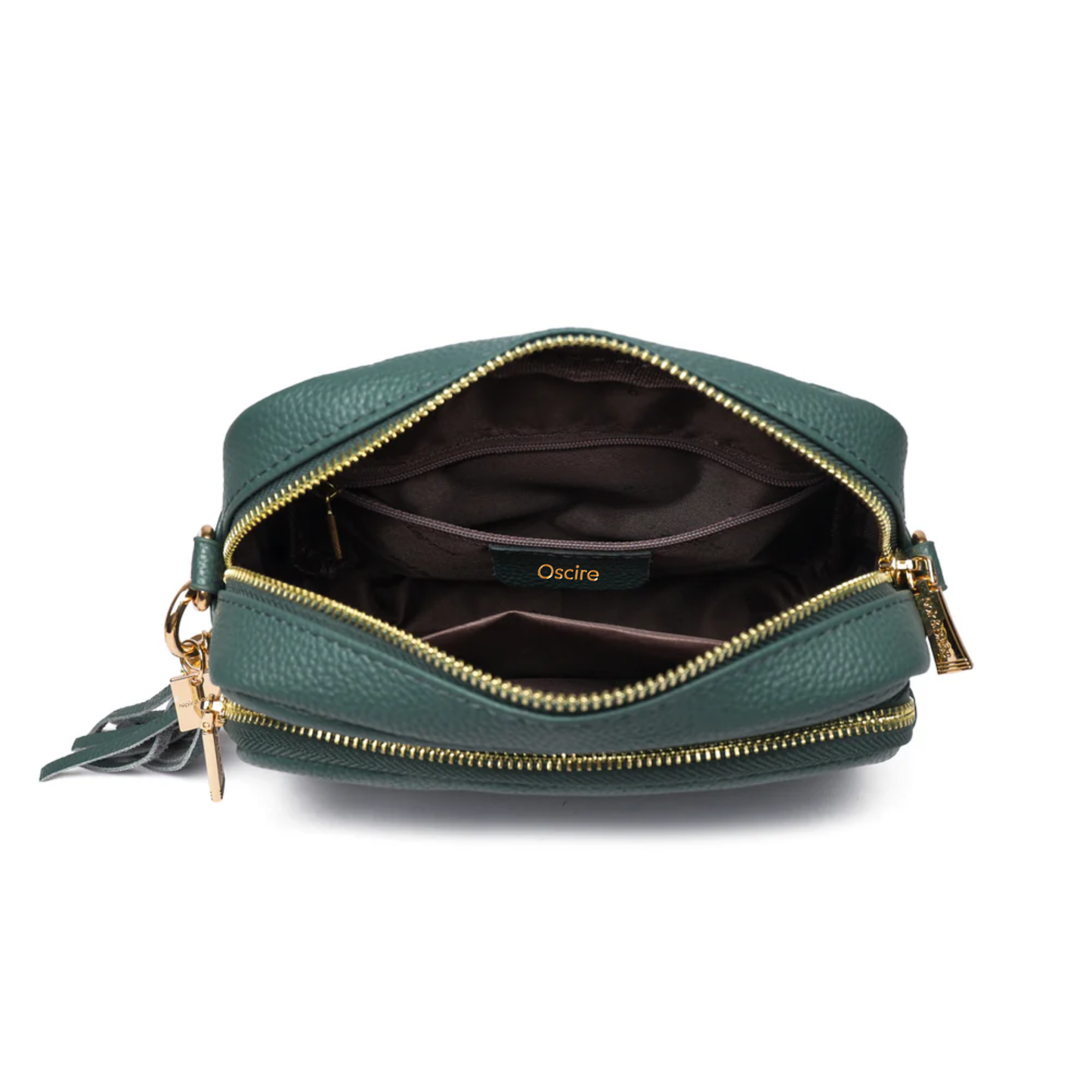 Luma | Compacte lederen crossbodytas - Steengroen