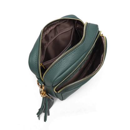 Luma | Compacte lederen crossbodytas - Steengroen