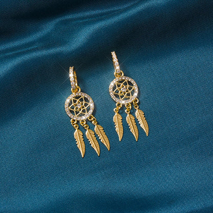 Dreamcatcher oorbellen verguld met 14 karaat goud