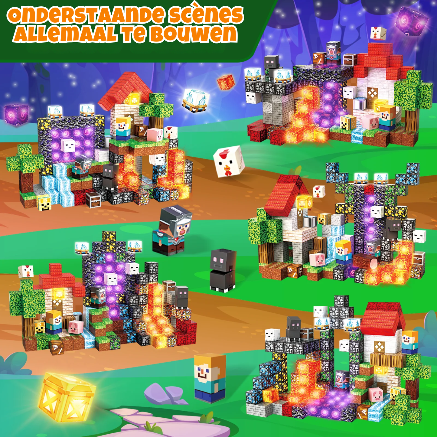 Portaal × Bos - Magnetische Bouwtegels STEM Speelgoed | 2025 Glow-collectie | 200 stuks | 2cm