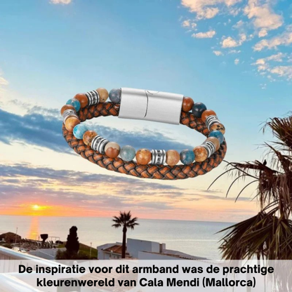 Armband Cala Mendia | leer, landschapsjaspis & apatiet
