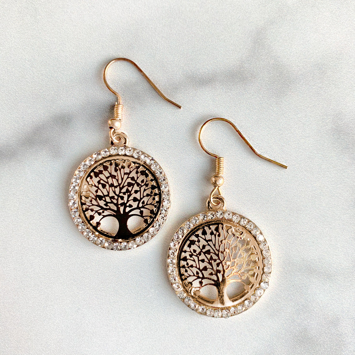 Boom des Levens Oorbellen – Verguld met Strass