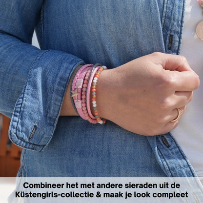 Armband Zeester | zeiltouw, leer & roze jade