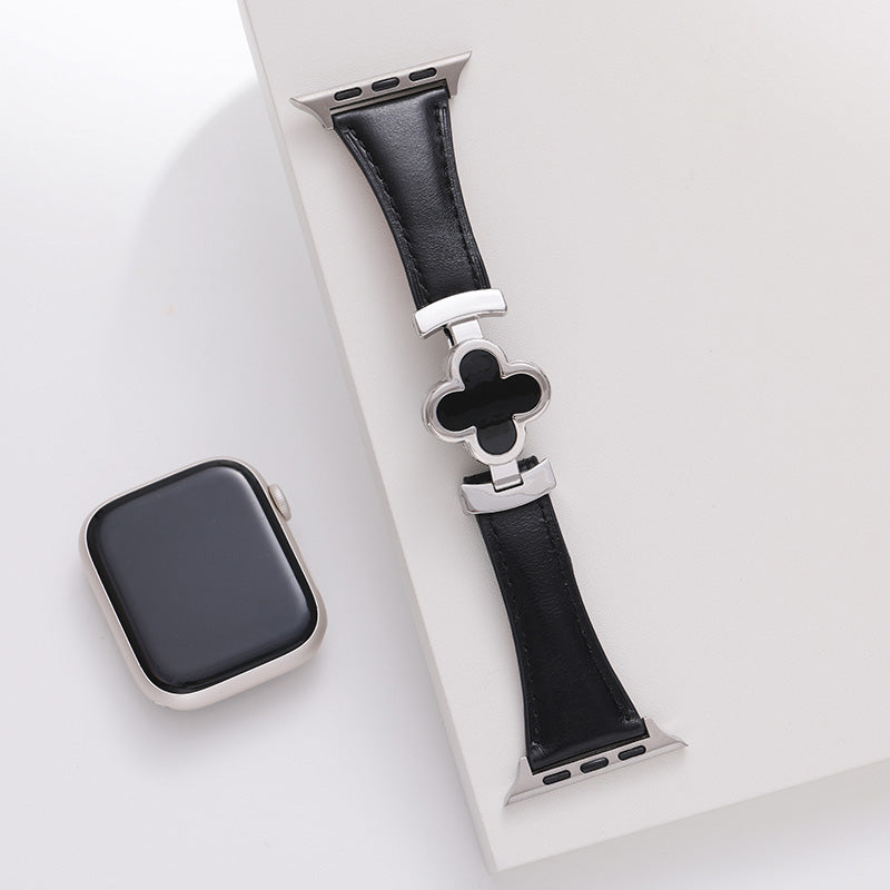 Leren Apple Watch-bandje met Geluksbloem