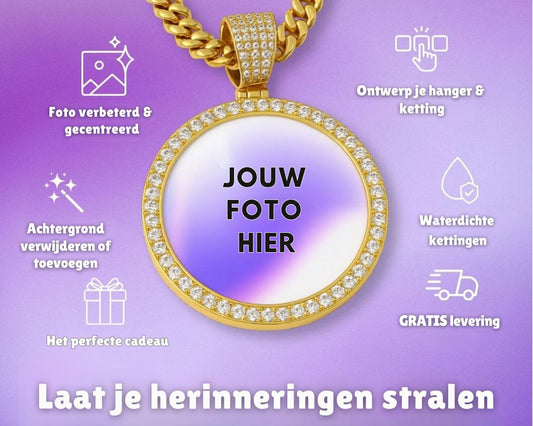Auroriq Gepersonaliseerde Fotohanger – Handgemaakt, Luxe Afwerking & Waterbestendige Ketting
