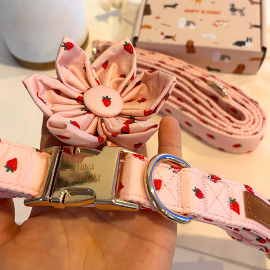 BloomPaws | Verstelbare Hondenhalsband -  Rosie Aardbei