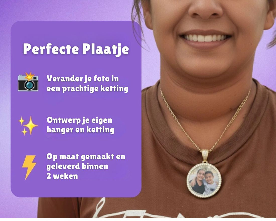 Auroriq Gepersonaliseerde Fotohanger – Handgemaakt, Luxe Afwerking & Waterbestendige Ketting