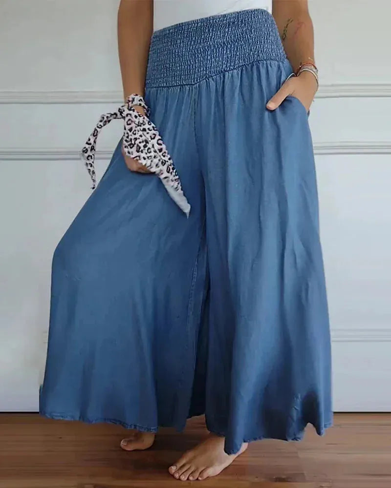 Elegante Wijde Broek met Hoge Taille en Comfort Fit