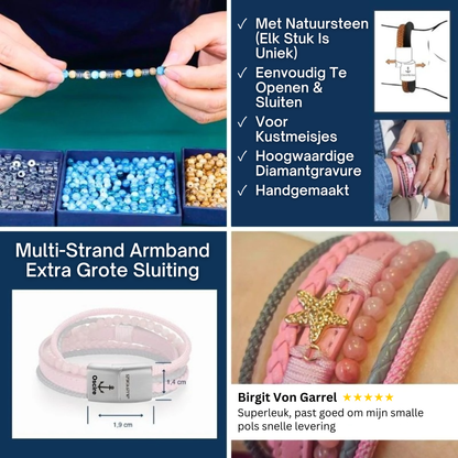 Armband Zeester | zeiltouw, leer & roze jade
