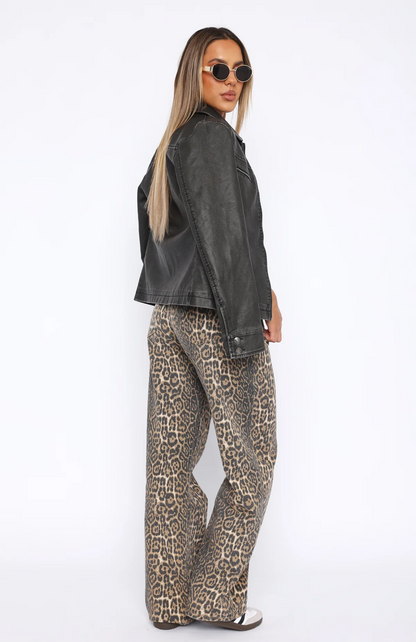 Delora Low Rise Wide Leg Leopard Jeans