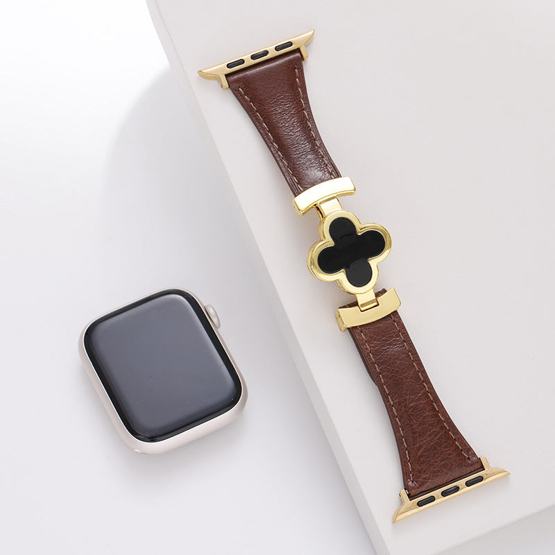 Leren Apple Watch-bandje met Geluksbloem