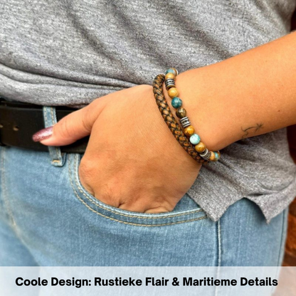 Armband Cala Mendia | leer, landschapsjaspis & apatiet