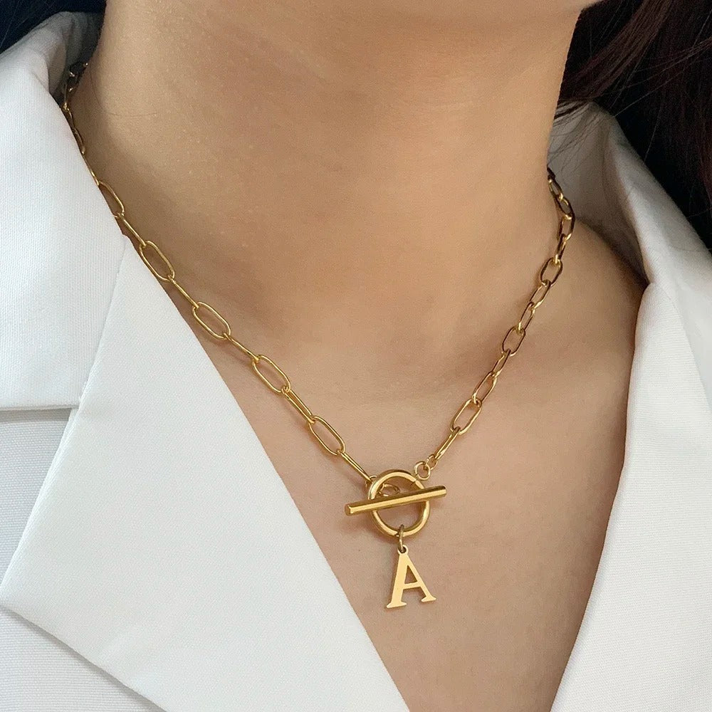 ClaspCircle | Paperclip Schakel ketting met initiaal