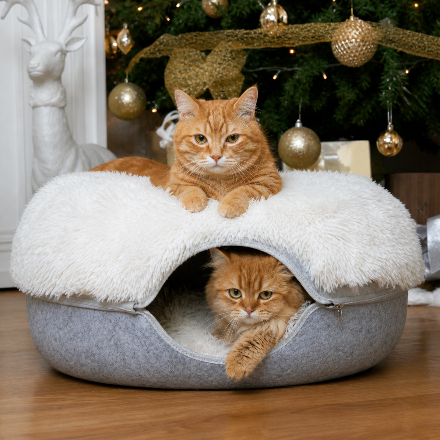 SnugNest | Vilten kattentunnel-kattenbed - Kalmerende donut