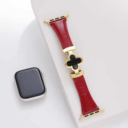 Leren Apple Watch-bandje met Geluksbloem