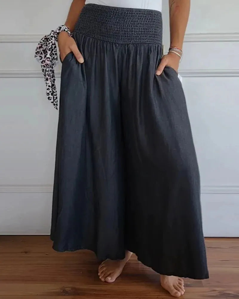 Elegante Wijde Broek met Hoge Taille en Comfort Fit