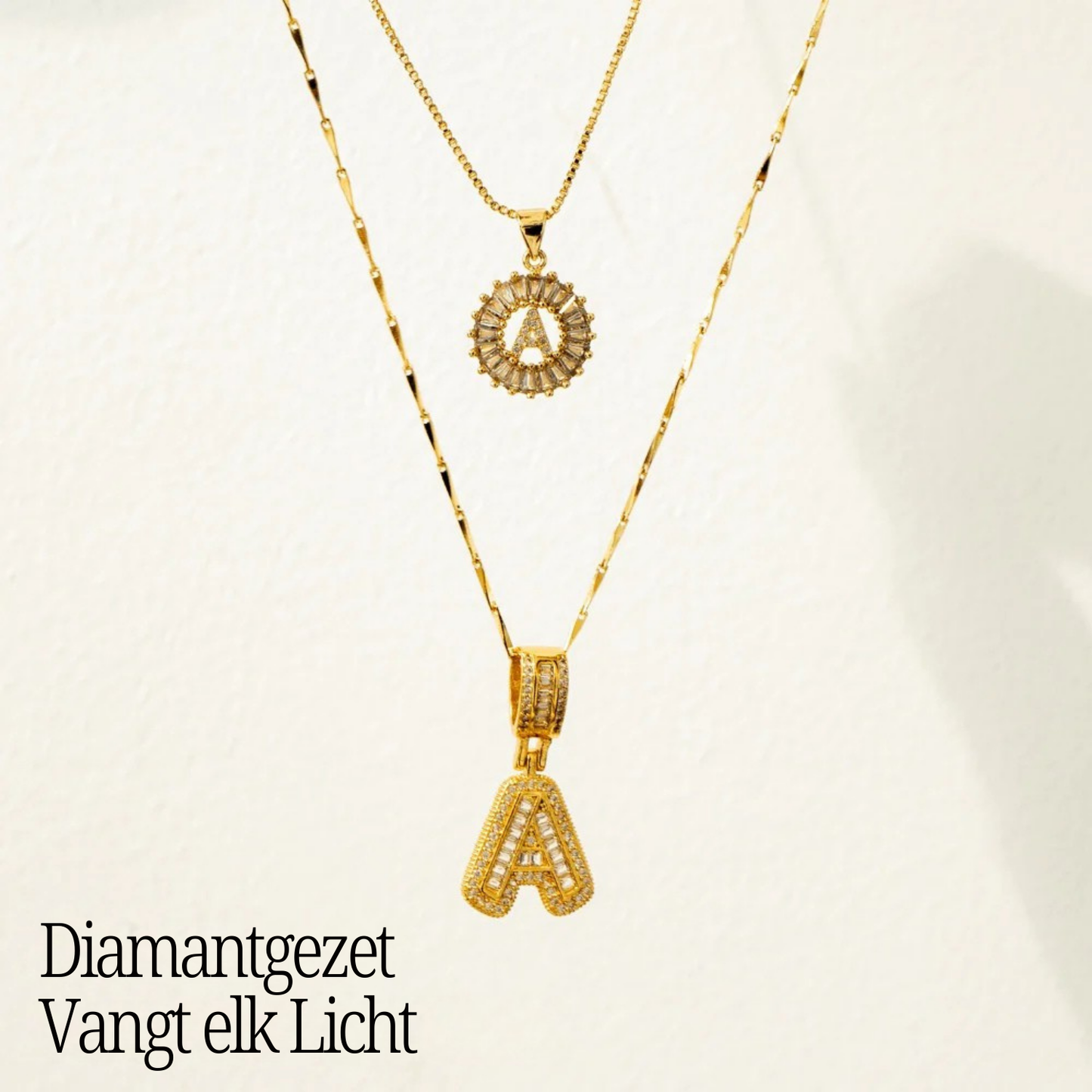 GemLetter | 14K Ketting met Diamanten Initiaal Hanger