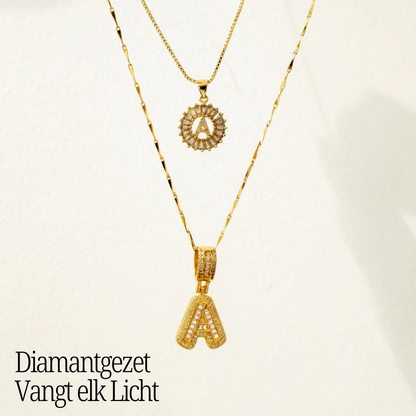 GemLetter | 14K Ketting met Diamanten Initiaal Hanger