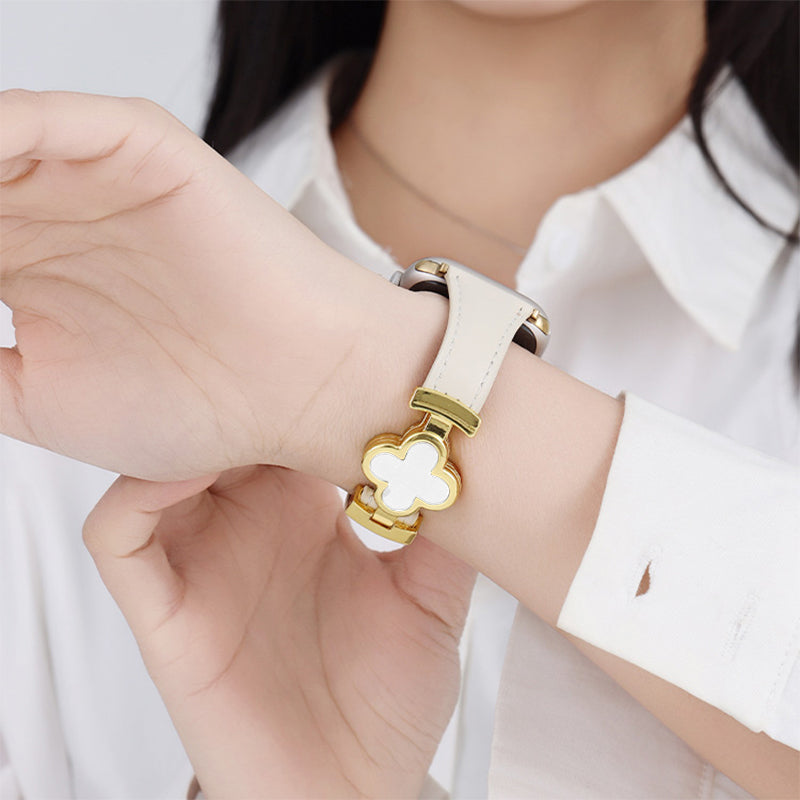Leren Apple Watch-bandje met Geluksbloem