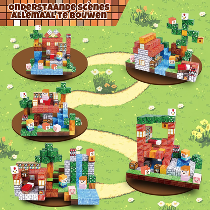 Graslandplezier - Magnetische Bouwtegels STEM Speelgoed | 2025 Dorpscollectie | 100–300 stuks | 2cm