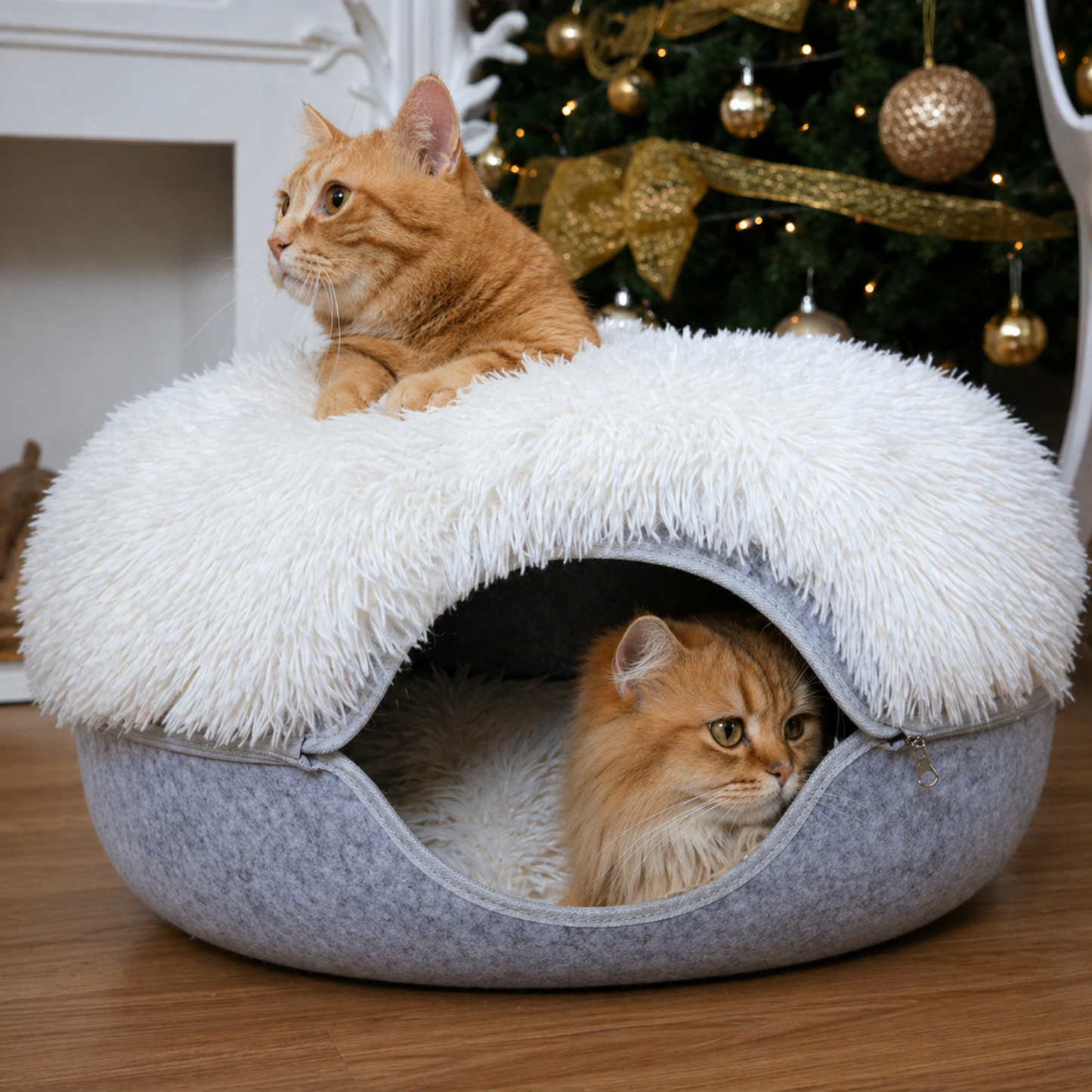 SnugNest | Vilten kattentunnel-kattenbed - Kalmerende donut