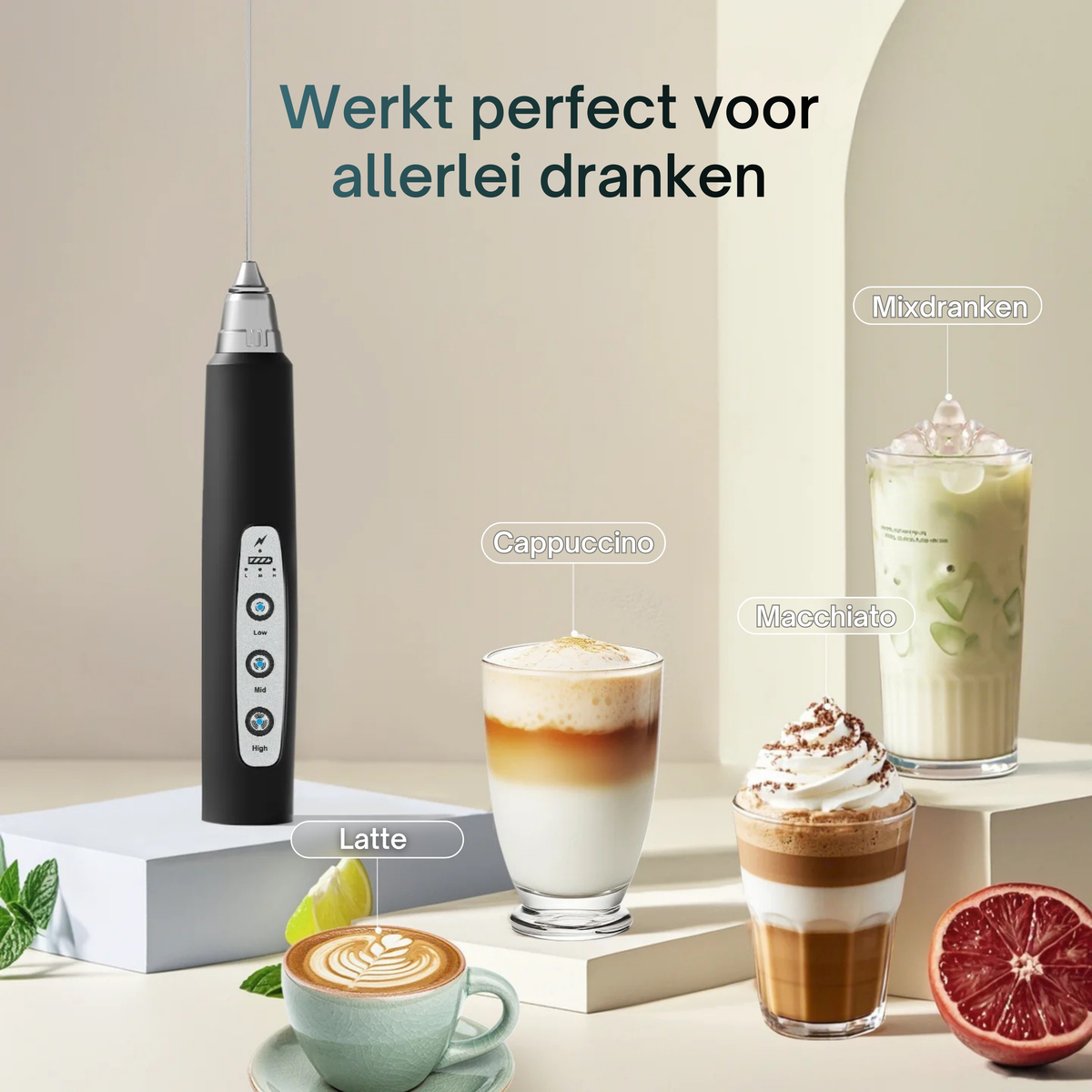Premium Oplaadbare Zwarte Melkopschuimer