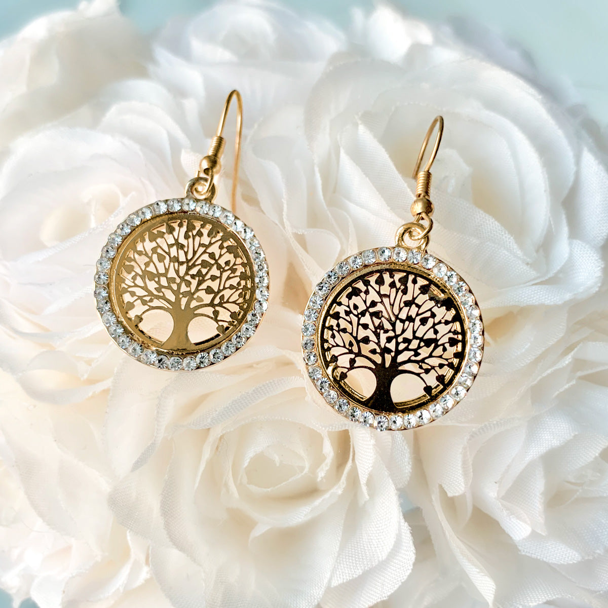 Boom des Levens Oorbellen – Verguld met Strass
