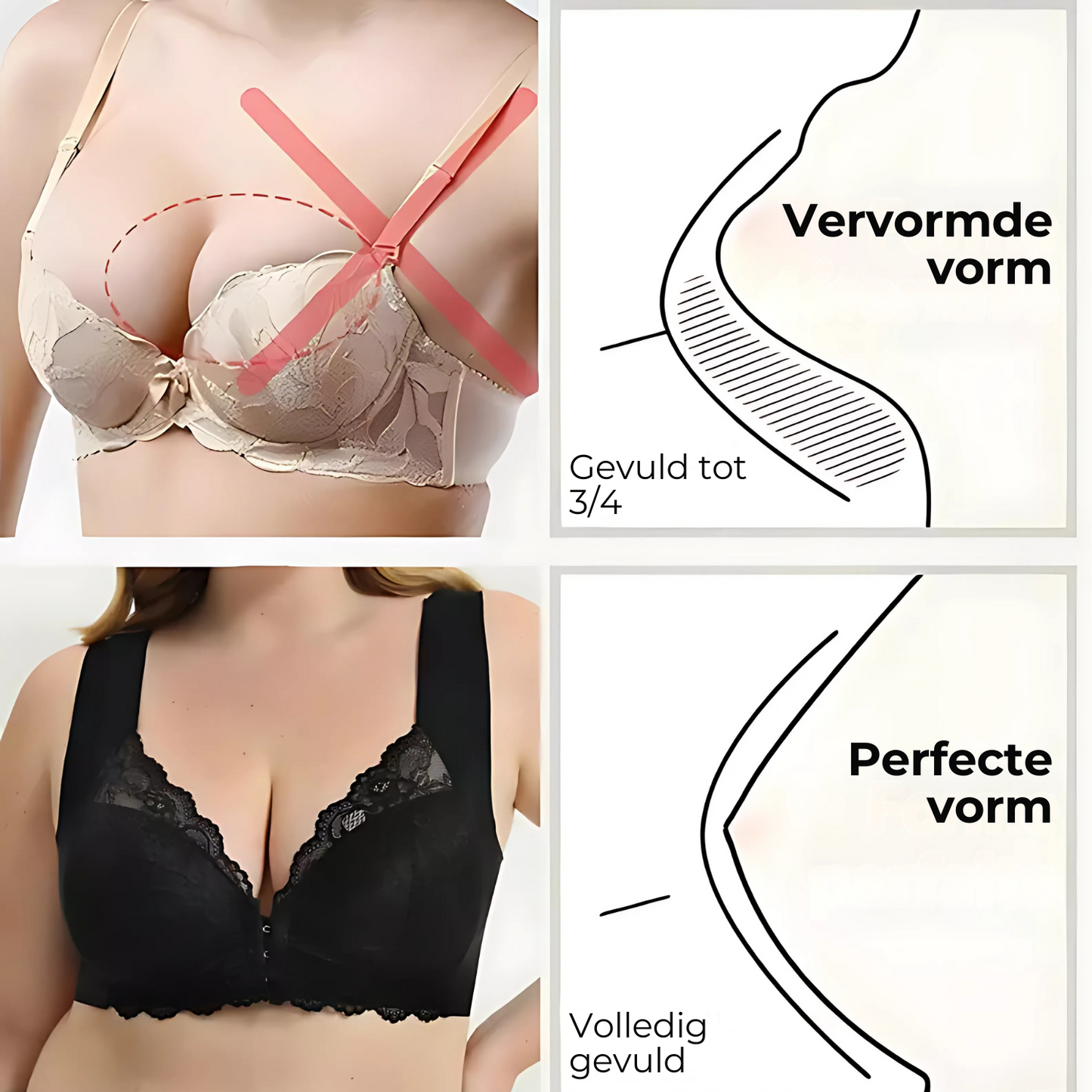 (SET VAN 3) Vormgevende Beha Zonder Beugel Met Sluiting Aan de Voorkant