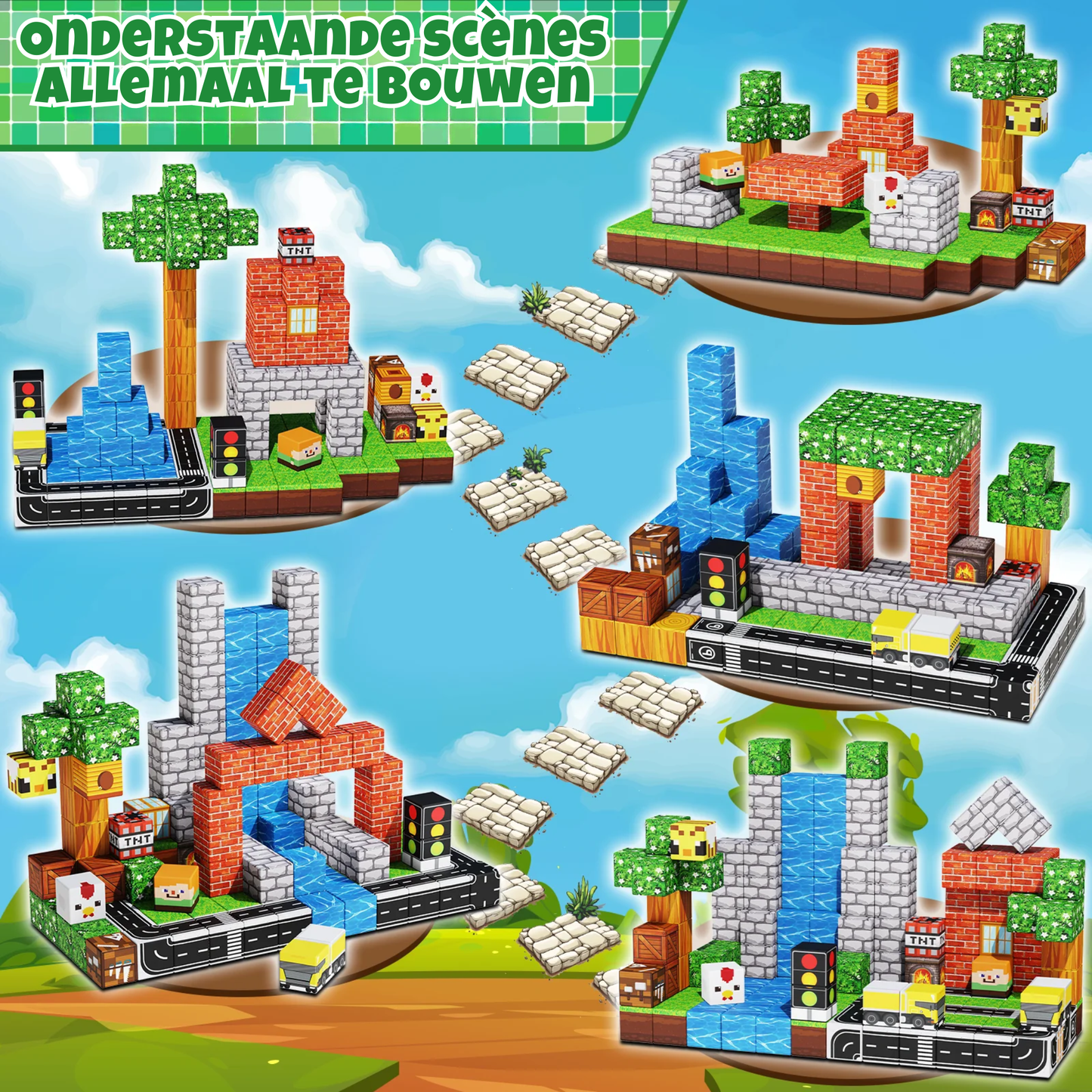 Suburb City - Magnetische Bouwtegels STEM Speelgoed | 2025 Dorpscollectie | 100–300 stuks | 2cm