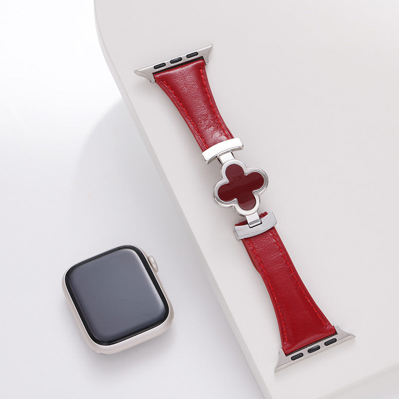 Leren Apple Watch-bandje met Geluksbloem
