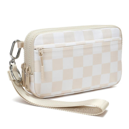 Gewatteerde nylon pols- en crossbody portemonneetas voor dames – kleine tas met 4 ritsvakken, RFID-bescherming en verstelbare schouderband