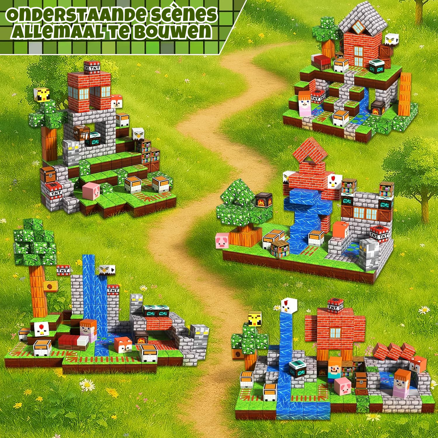Graslandplezier - Magnetische Bouwtegels STEM Speelgoed | 2025 Dorpscollectie | 100–300 stuks | 2cm