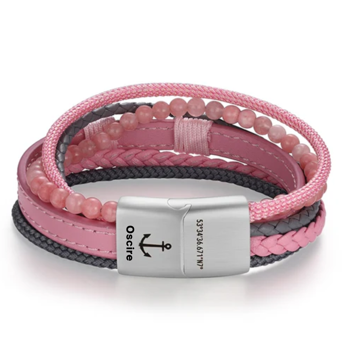 Armband Zeester | zeiltouw, leer & roze jade