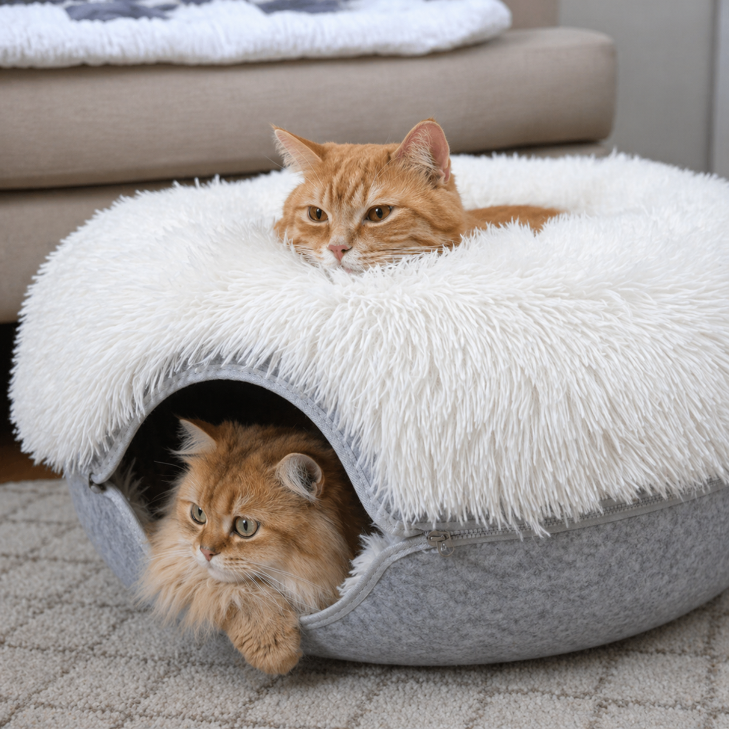 SnugNest | Vilten kattentunnel-kattenbed - Kalmerende donut